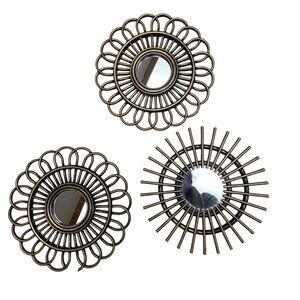 Set Of 3 Black Gold Sunburst Wall Mirrors Decorative READ Lightweight Design Rea